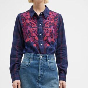 Like New - Johnny Was Tuscan Floral Print Plaid Shirt (L)